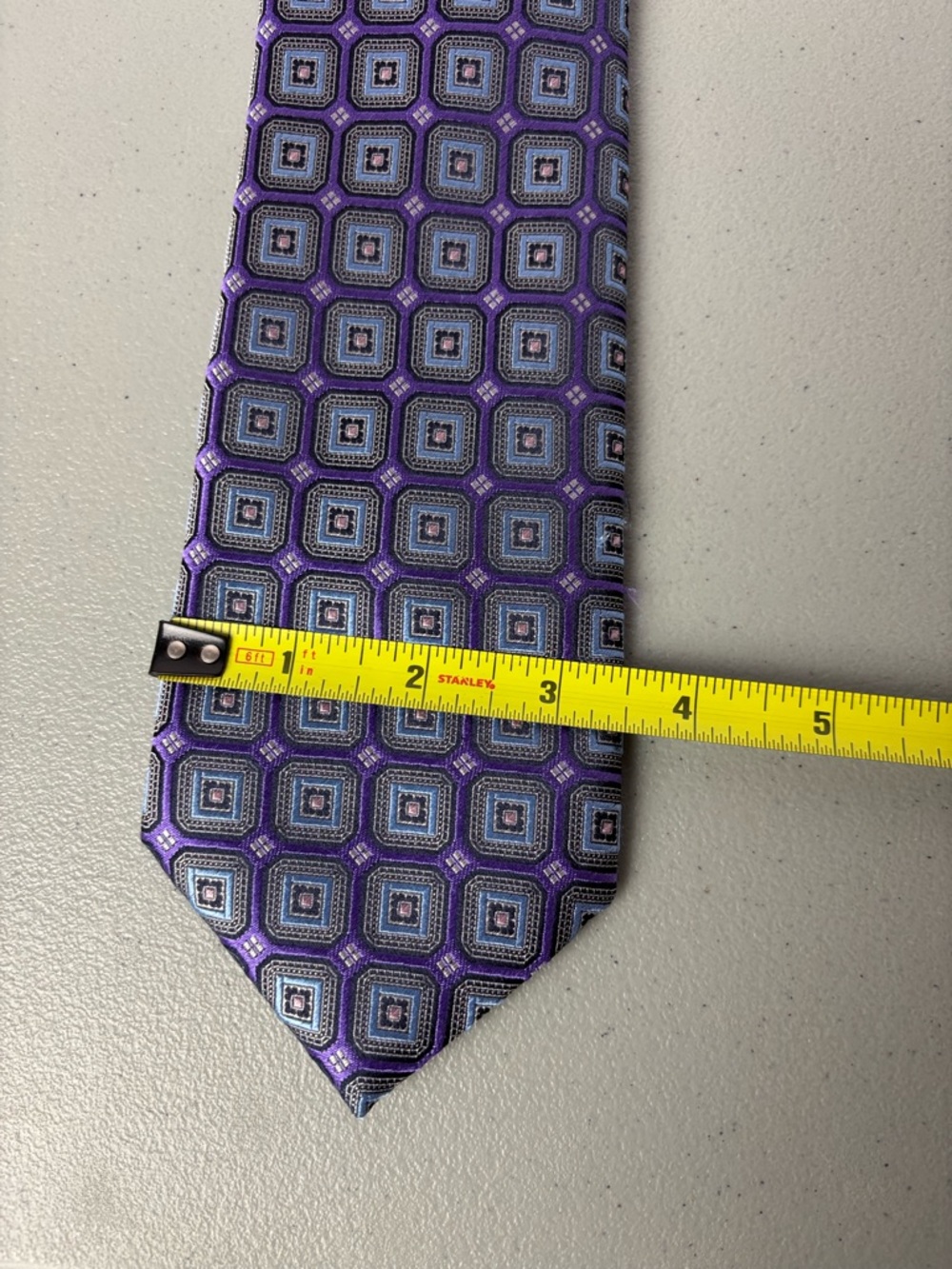 Ermenegildo Zegna Men's Neck Tie Purple Blue Geometric Square 100% Silk Italy - Picture 5 of 7